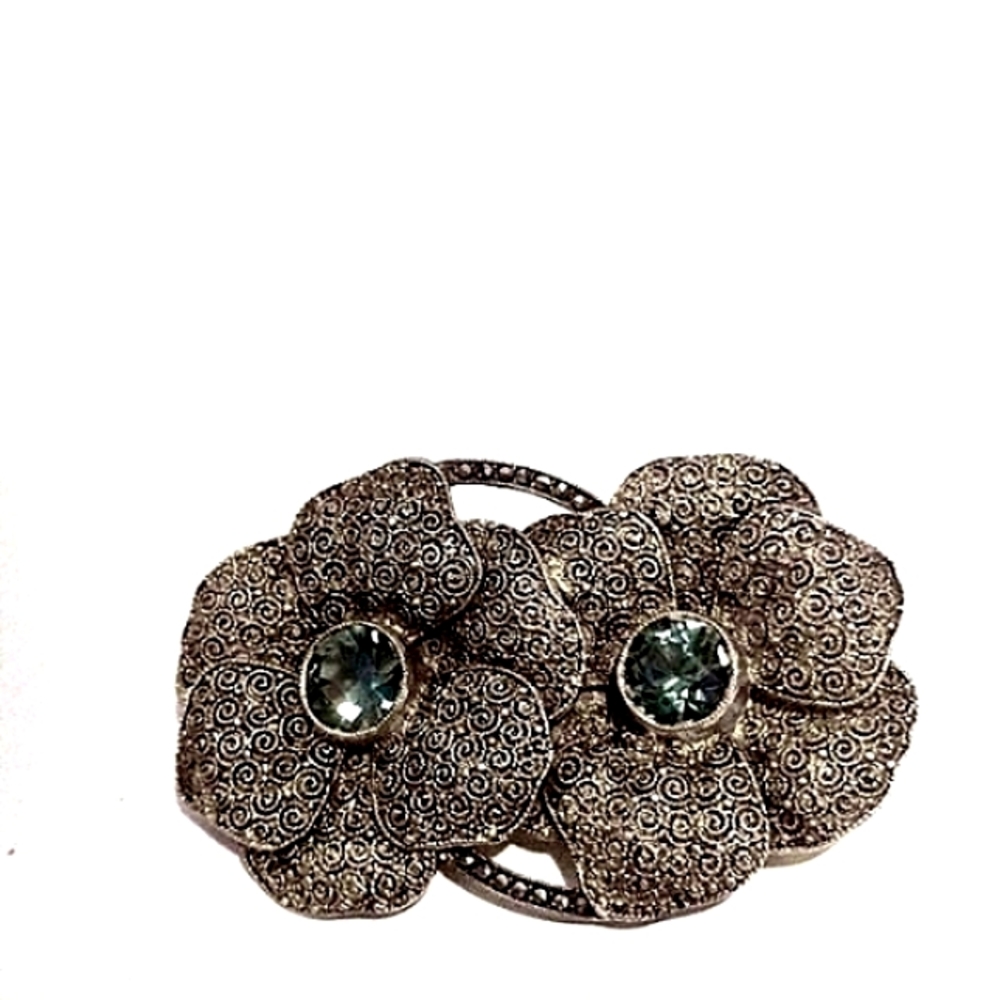 THEODORE FAYRNER ORIGINAL ART DECO 1920s STERLING SILVER .925 TOURMALINE BROOCH - Picture 3 of 9